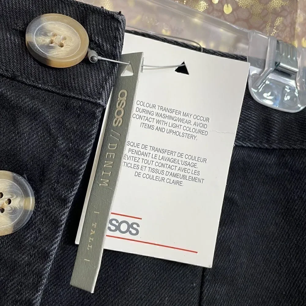 ASOS black button down jean mini skirt, size 6 TALL NWT